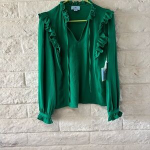 CeCe Ruffled Green Blouse-NWT-Size XS